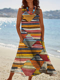 Women's Vintage Ethnic Style Geometric Pattern Round Neck Dress