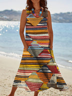 Women's Vintage Ethnic Style Geometric Pattern Round Neck Dress