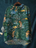 Watercolor Plants And Animals Print Cotton And Linen Shirt