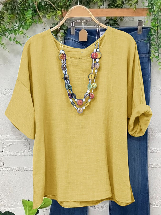Women's Casual Solid Color Cotton and Linen Tops