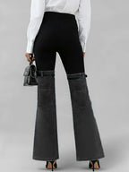 Women's High-waisted Color-blocked Loose-fitting Slightly Flared Jeans