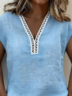 Women's Casual V-neck Hollow-out Cotton Linen Top