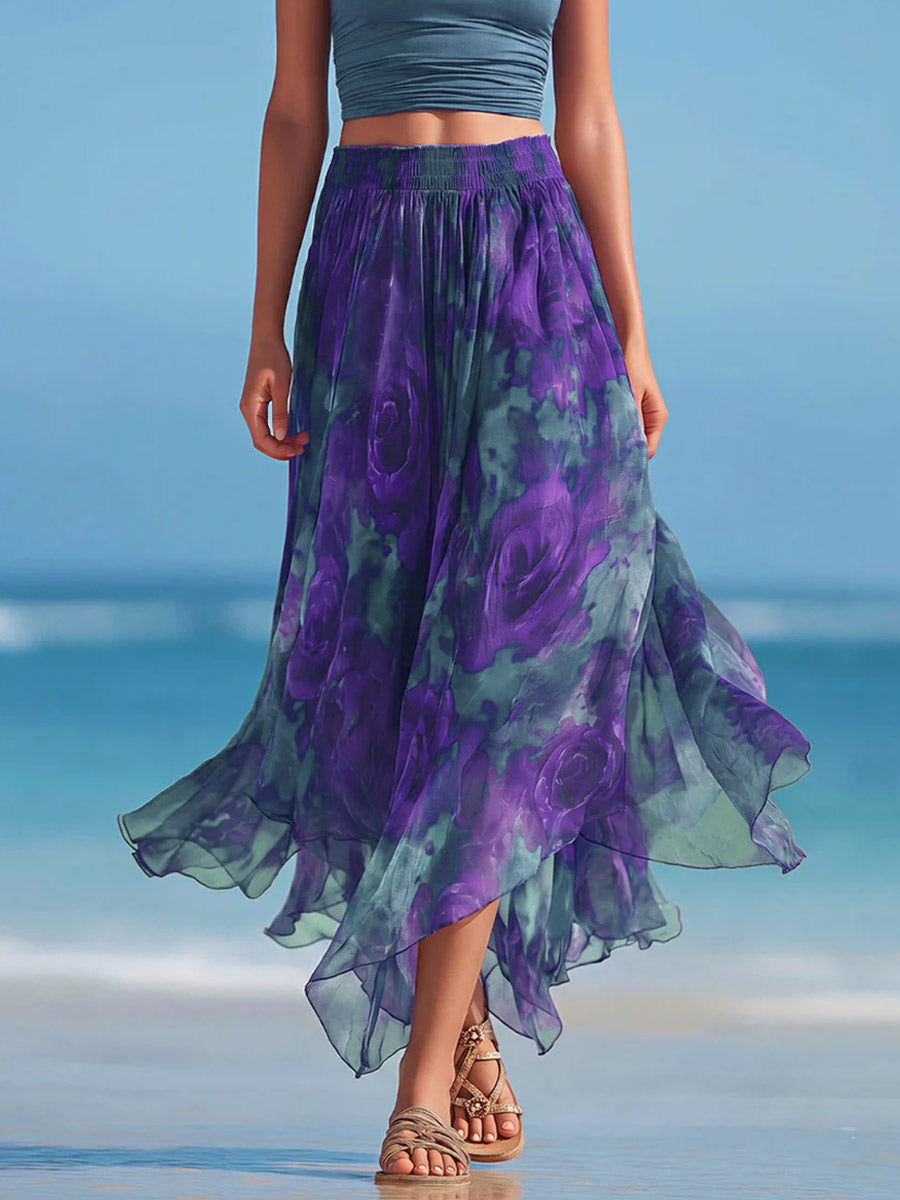 Women's Abstract Print Elastic-waist Casual Loose Chiffon Skirt