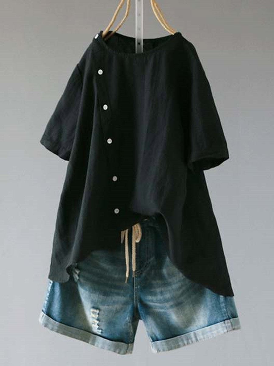 Women's Solid Color Loose Elegant Casual Cotton And Linen Shirt