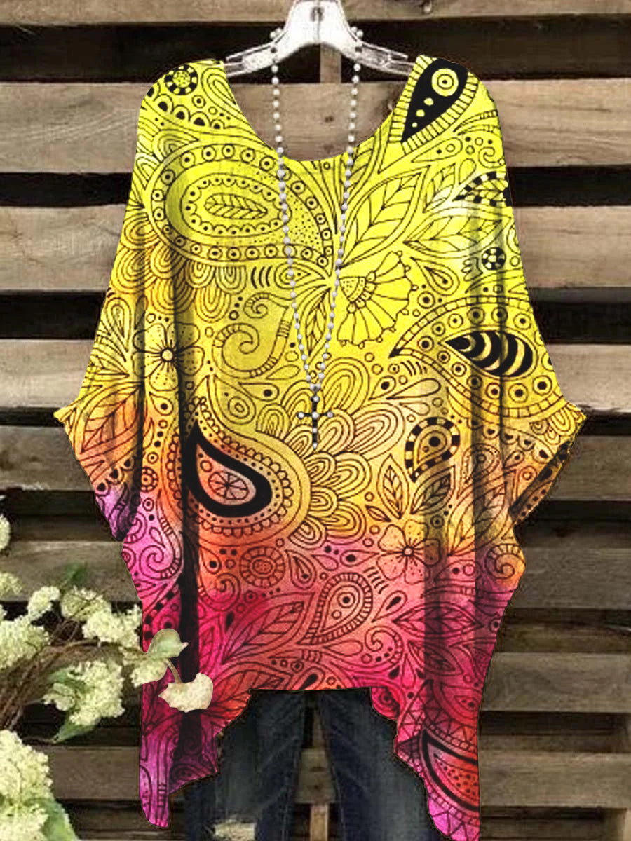 Women's Vintage Irregular Pattern Crew Neck Top