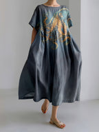Japanese Octopus Art Linen Blend Casual Dress
