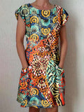 Women's Classic Art Floral Print Cotton and Linen  Dress