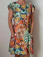 Women's Classic Art Floral Print Cotton and Linen  Dress
