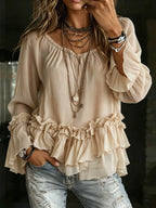 Women's Vintage Tiered Ruffled Bell Sleeve Top