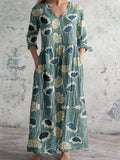 Women's V-neck Elegant Vintage Floral Pattern Cotton Shirt Dress