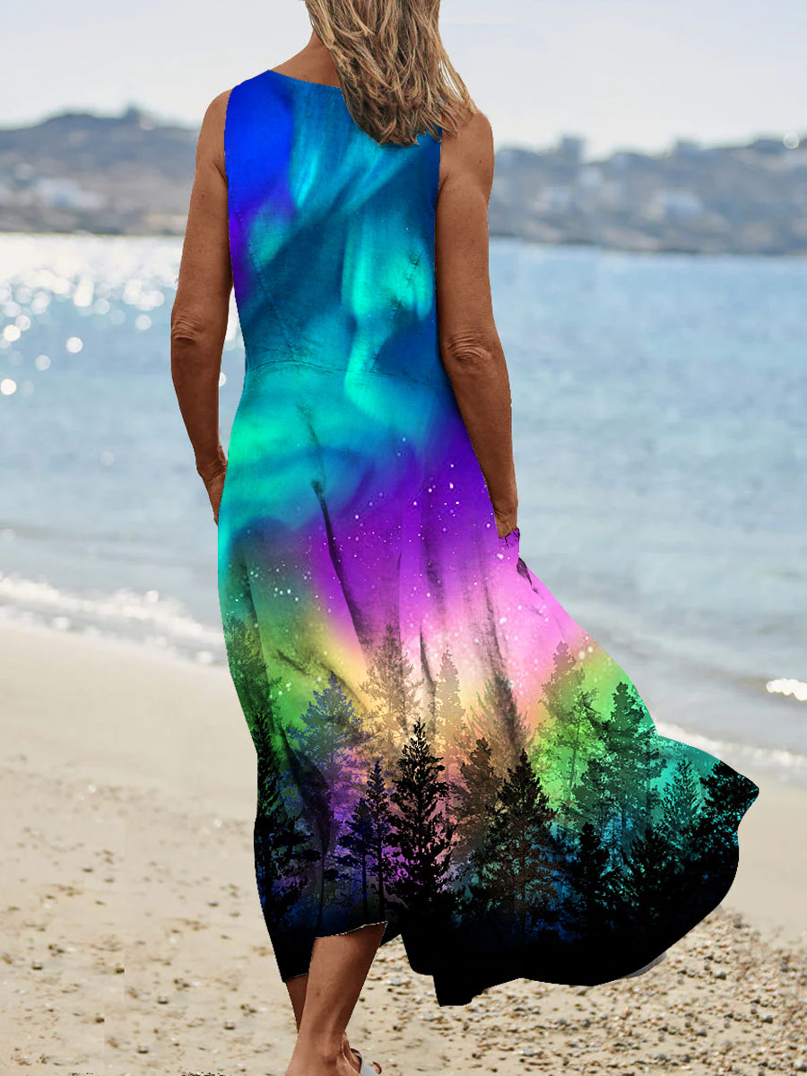 Women's Vintage Aurora Pattern Round Neck Dress