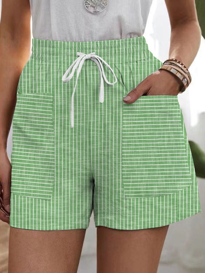 Women's Retro Striped Pocket Patchwork Loose Casual Pants