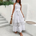 Spliced lace halter neck sleeveless vacation Maxi Dress