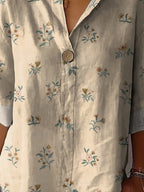Vintage Style Simple Meadows Floral Pattern Printed Women's Casual Cotton Linen Shirt