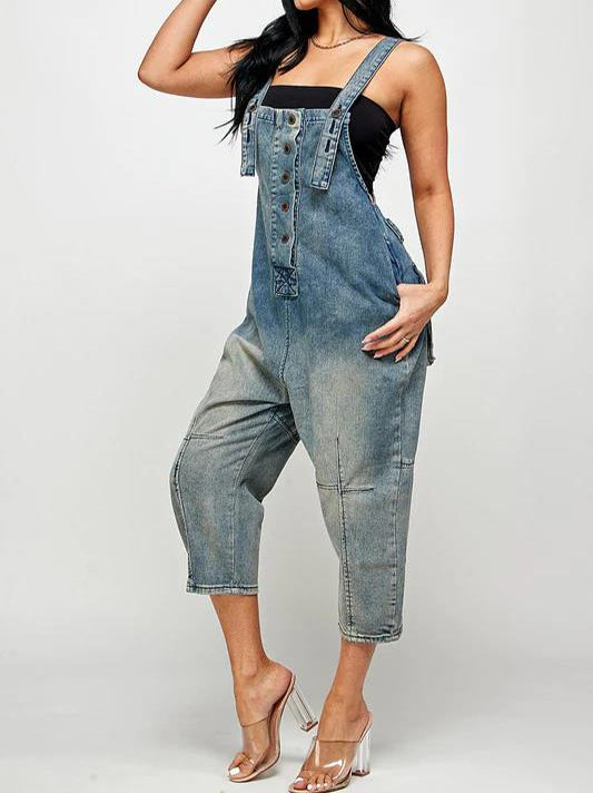 Fashion Casual Designer Style Denim Suspender Jumpsuit
