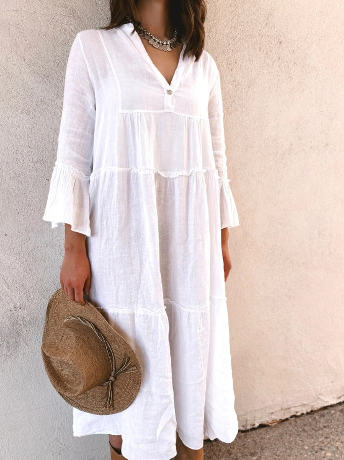 Loose-fit Casual Linen And Cotton Dress