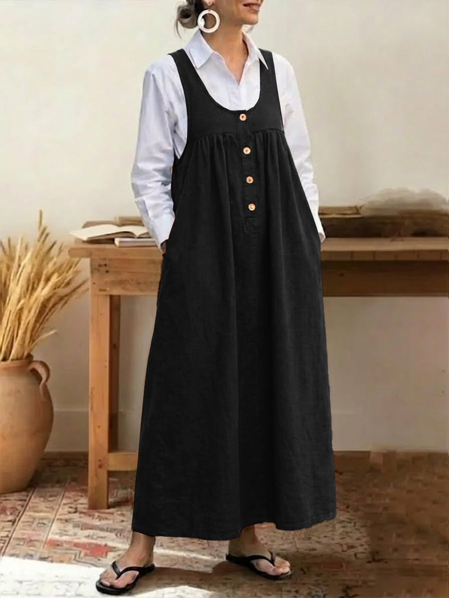 Damen einfarbig U-Ausschnitt ärmellos lässig locker Baumwolle Westenkleid