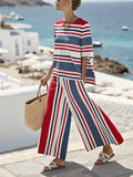 Women's Casual Loose Striped Pants Set