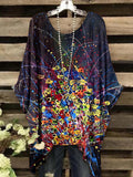 Women's Vintage Abstract Line Pattern Crew Neck Top