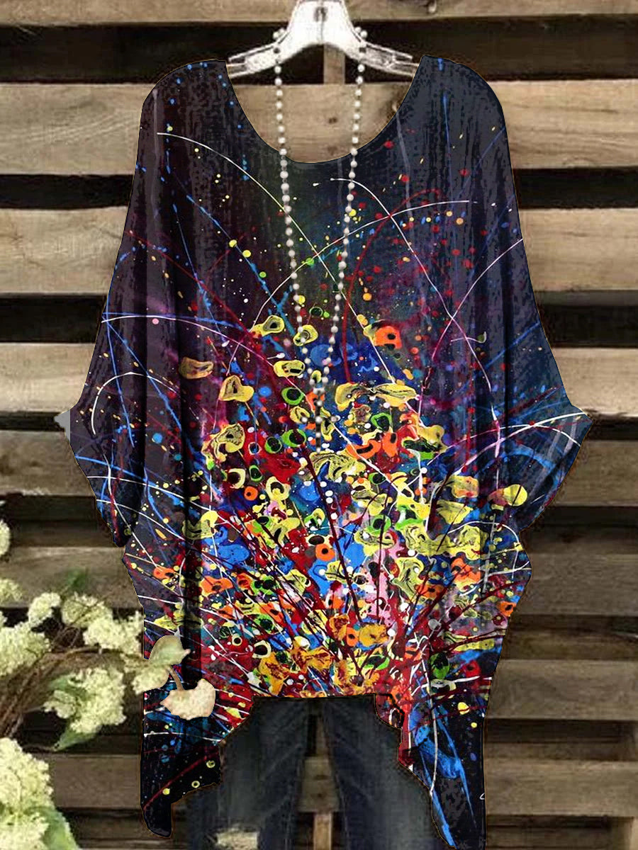 Women's Vintage Abstract Line Pattern Crew Neck Top