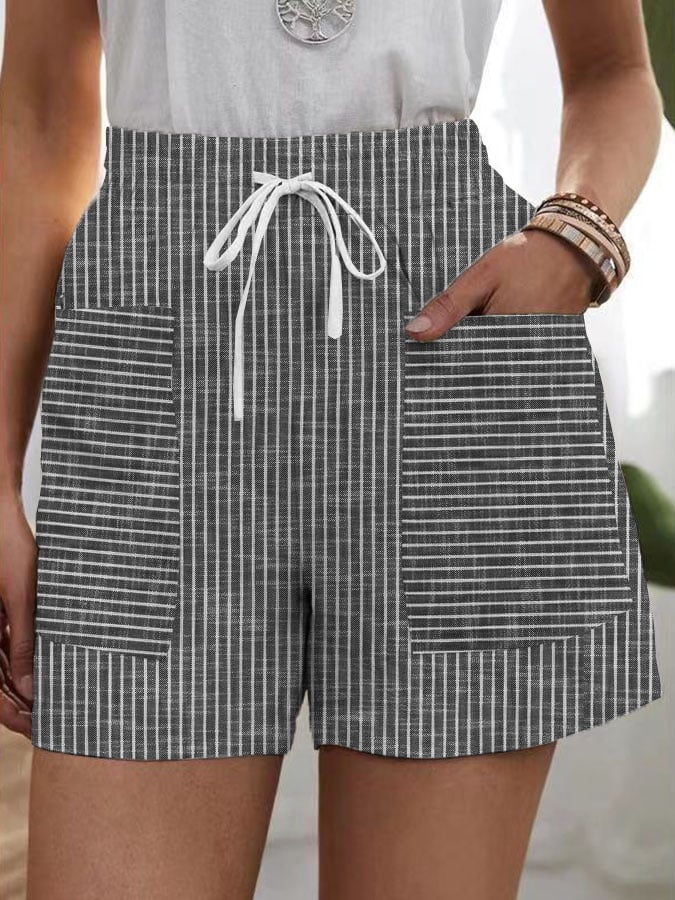 Women's Retro Striped Pocket Patchwork Loose Casual Pants