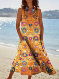 Women's Round Neck Vintage Ethnic Style Geometric Printed Dresses