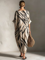 Abstract Stripe Boat Neck Loungewear Dress