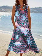 Women's Vintage Island Coconut Pattern Round Neck Dress