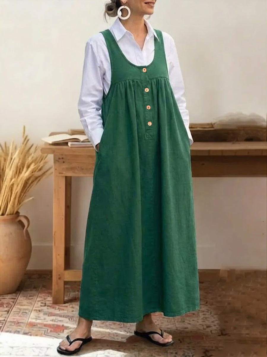 Damen einfarbig U-Ausschnitt ärmellos lässig locker Baumwolle Westenkleid