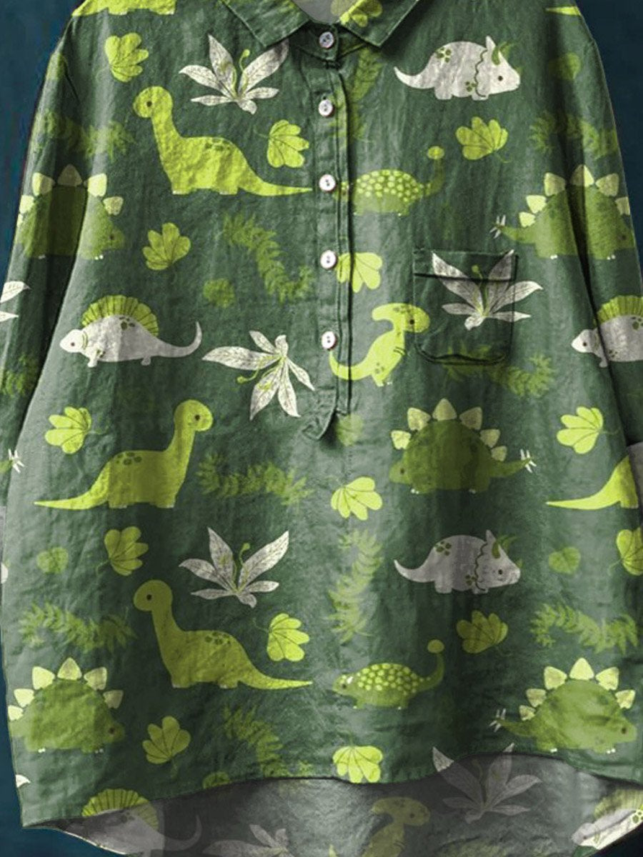 Vintage Lovely Animals Floral Art Print Casual Cotton And Linen Shirt