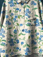 Vintage Lovely Floral Art Print Casual Cotton And Linen Shirt