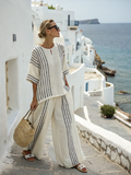 Cotton and linen women's striped suit