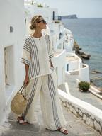 Cotton and linen women's striped suit
