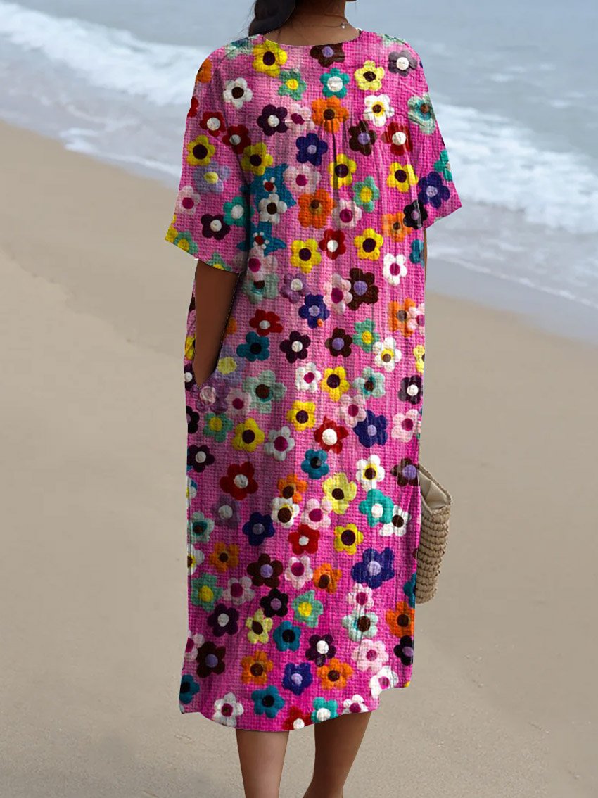 Women's Vintage Lovely Floral Art Print Flowy Dress