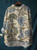 Ink Painting Of Flowers And Plants Print Cotton And Linen Shirt