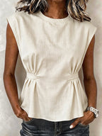 Women's Crew-neck Sleeveless Ruched Waist Shirt