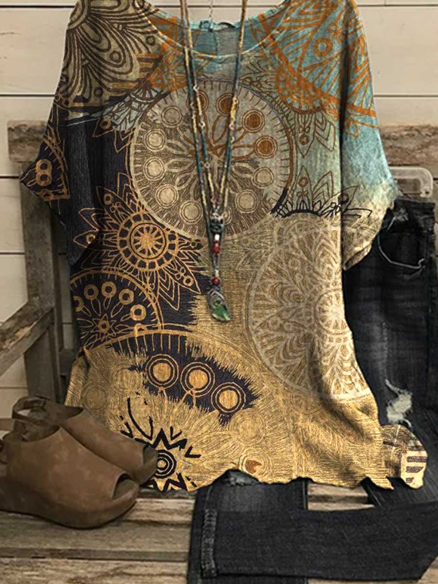 Women's Round Neck Bohemian Vintage Top