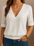 Women's Casual Loose V-Neck Solid Color Shirt