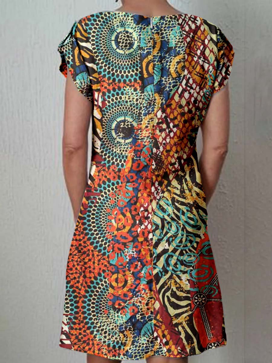 Women's Classic Art Floral Print Cotton and Linen  Dress
