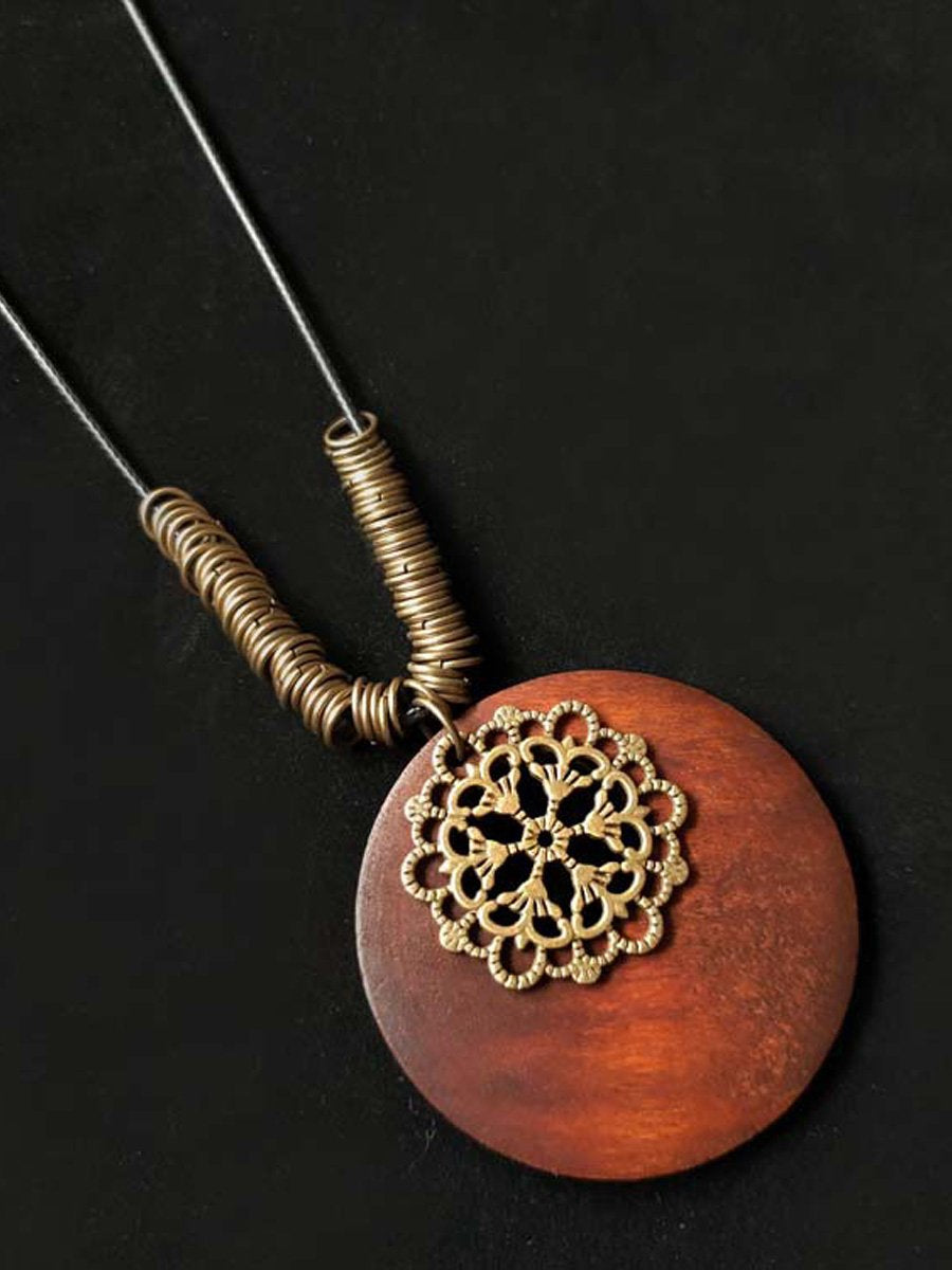 Women's Ethnic Style Wood And Alloy Long Chain Necklace