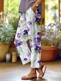 Women's Botanical Floral Design Loose Pocket Patchwork Casual Pants