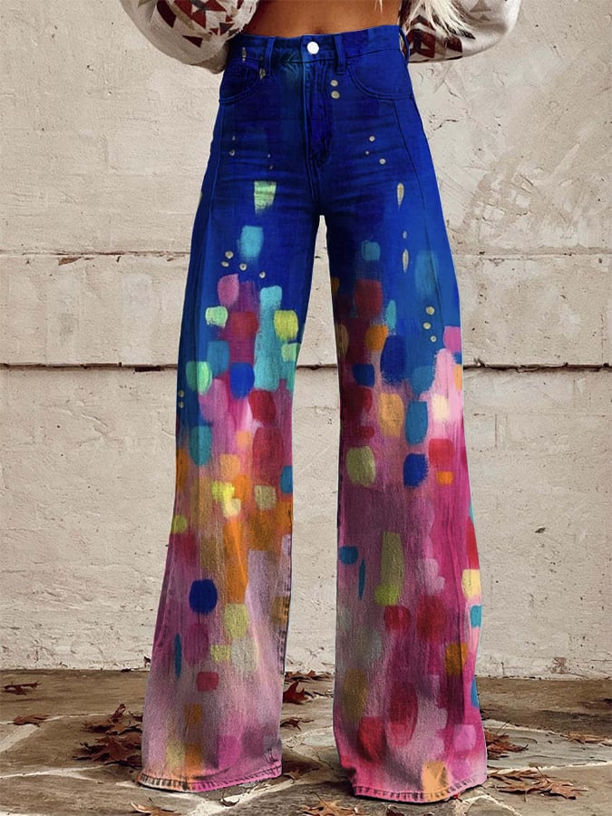Women's Retro Art Graffiti High-Elastic Sweatshirt Casual Pants