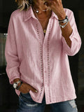 Vintage-Inspired Cotton Linen Button Down Shirt with Eyelet Lace