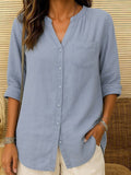 Women'S Casual Solid Color V-Neck Shirt