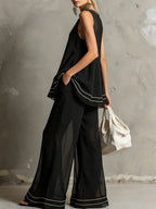 Women's Sleeveless V-neck Top And Pants Two-piece Set