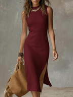 Minimalist Cozy Solid Color Slit Midi Dress