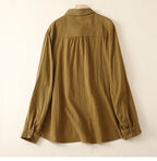 Women's Patchwork Lace Trim Linen And Cotton Pleated Shirt