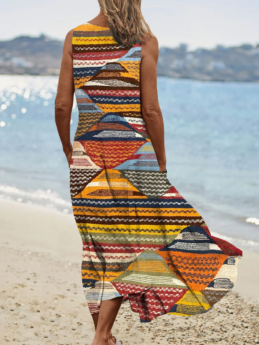 Women's Vintage Ethnic Style Geometric Pattern Round Neck Dress