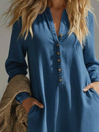 Cozy Henley-neck Button-up Wide-leg Jumpsuit