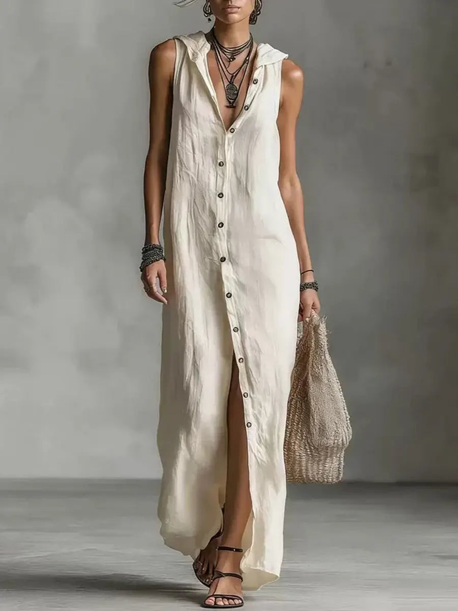Women's Vintage Elegant Sleeveless Button-down Maxi Dress